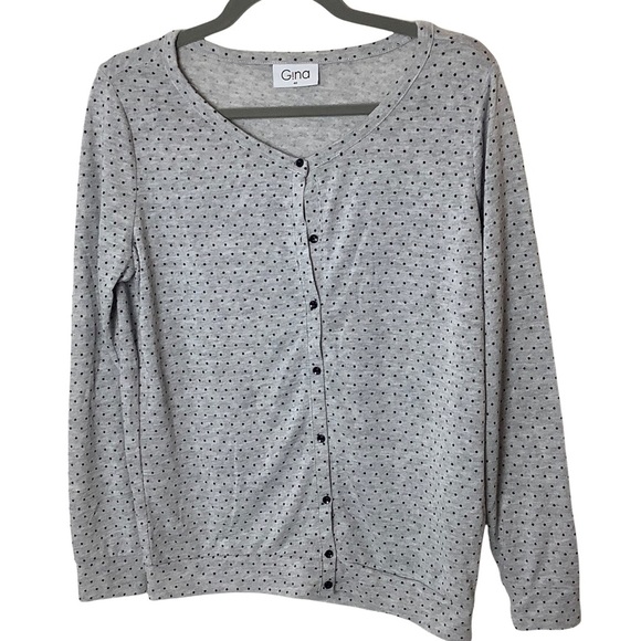 Gina Women’s Gray Long Sleeve Polka Dot Button Front Cardigan Sweater Size M/L - Picture 1 of 7